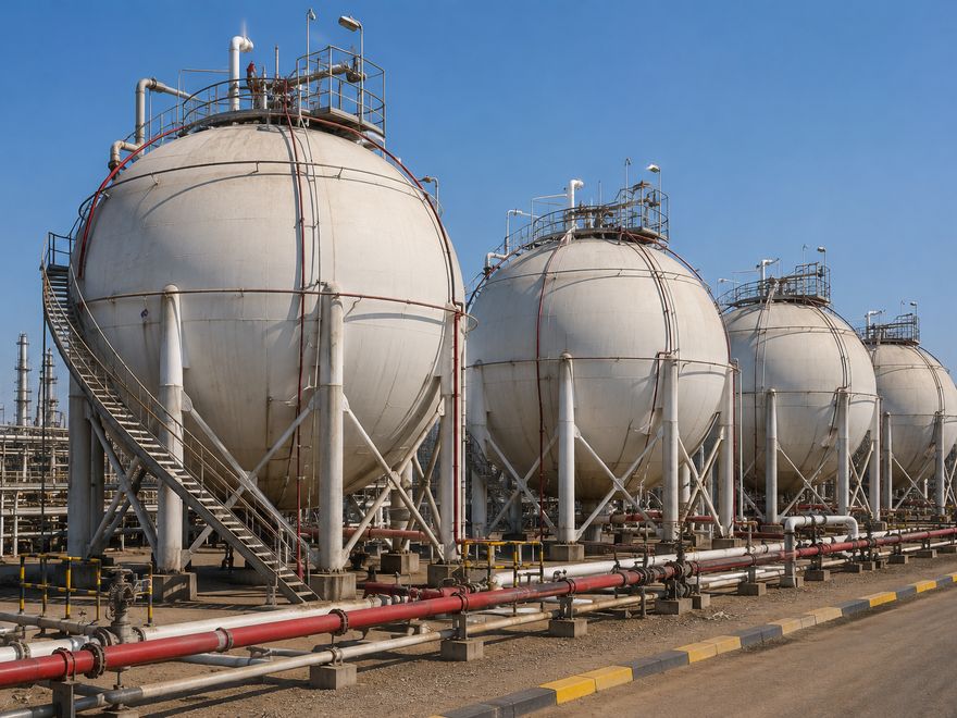 Spherical pressure vessels at a gas plant
