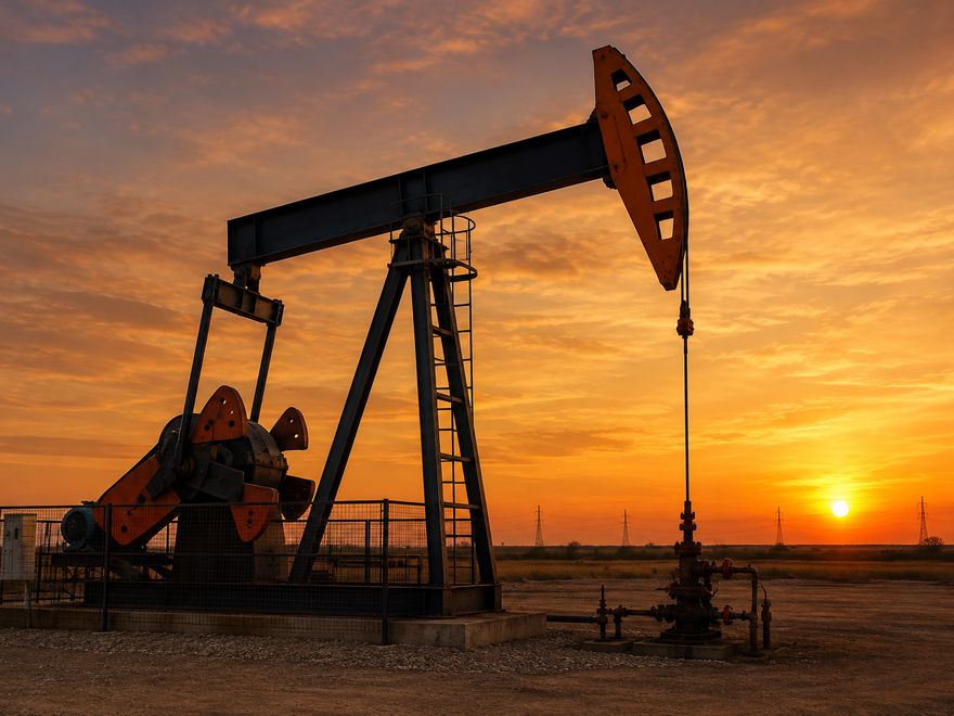 Crude oil production at sunset